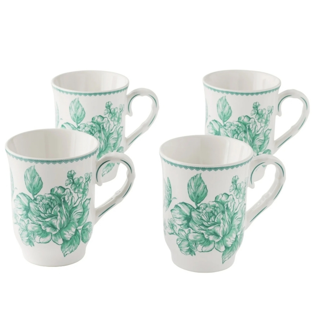 💕 New Pioneer Woman Agatha Green and White Floral Mugs Set Of 4